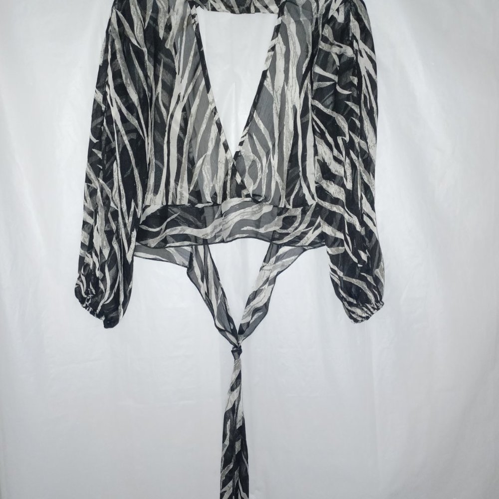 EMERALD LONG SLEEVE SHEER ZEBRA PRINT TOP - Picture 5 of 11